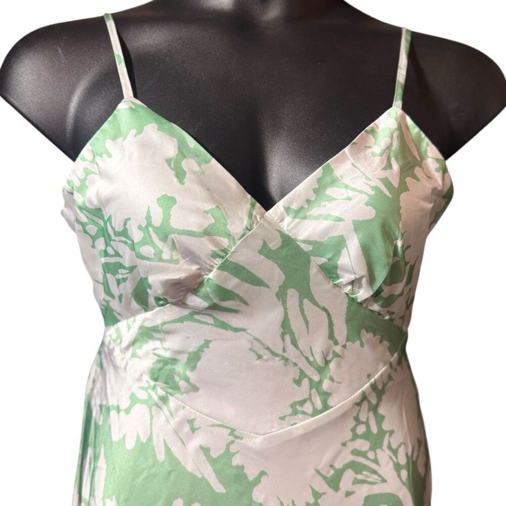 Adora Eucalyptus Floral Silky Satin Open-Back Tie Maxi Dress NEW - Picture 9 of 13